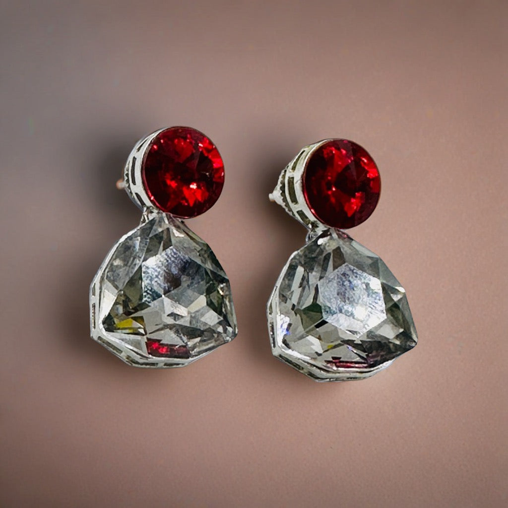 STUNNING RED AND GREY GLASS STONES EARRINGS