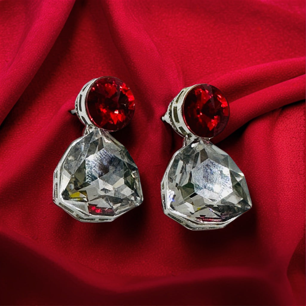 STUNNING RED AND GREY GLASS STONES EARRINGS