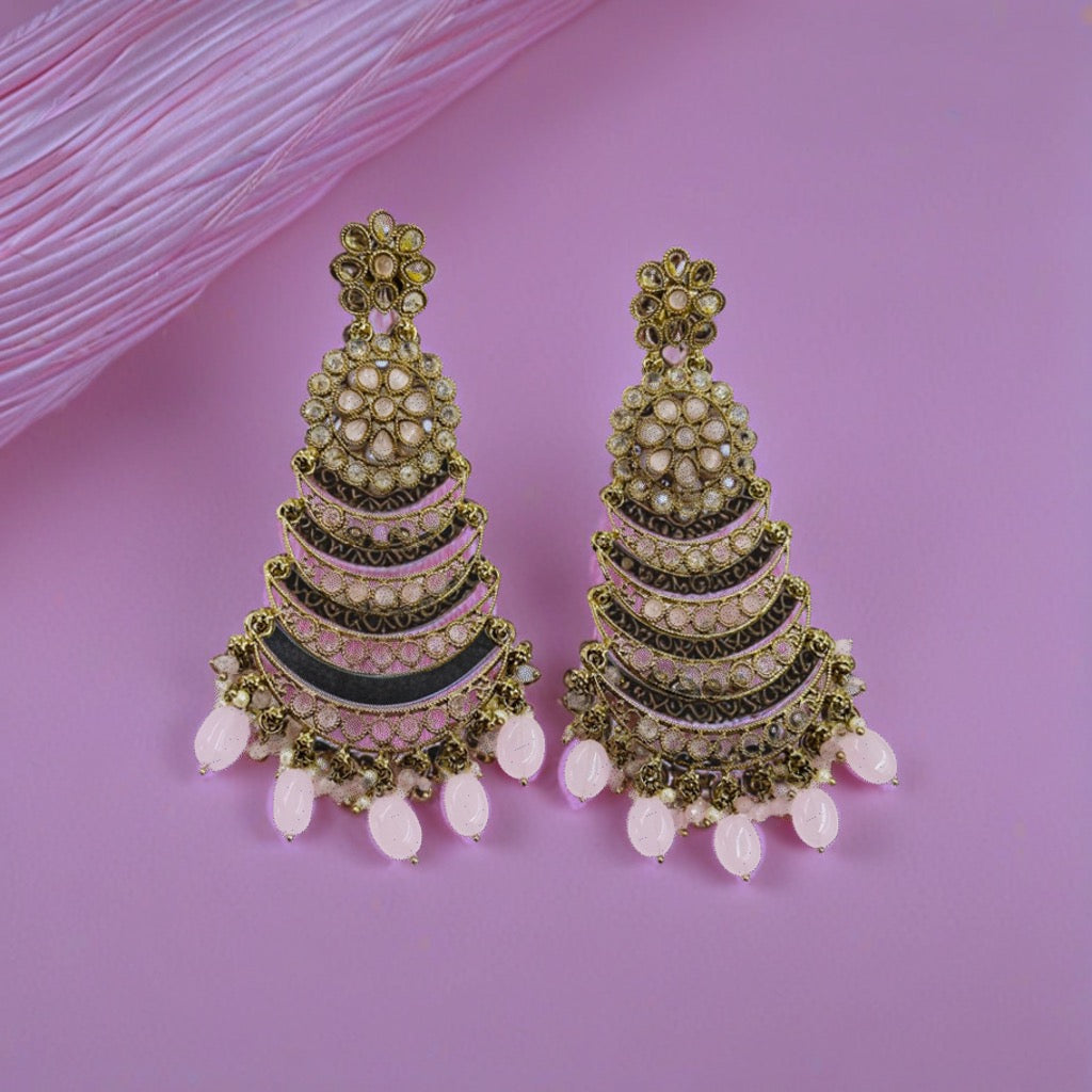 ELEGANT POLKI AD STUDDED PINK EARRING