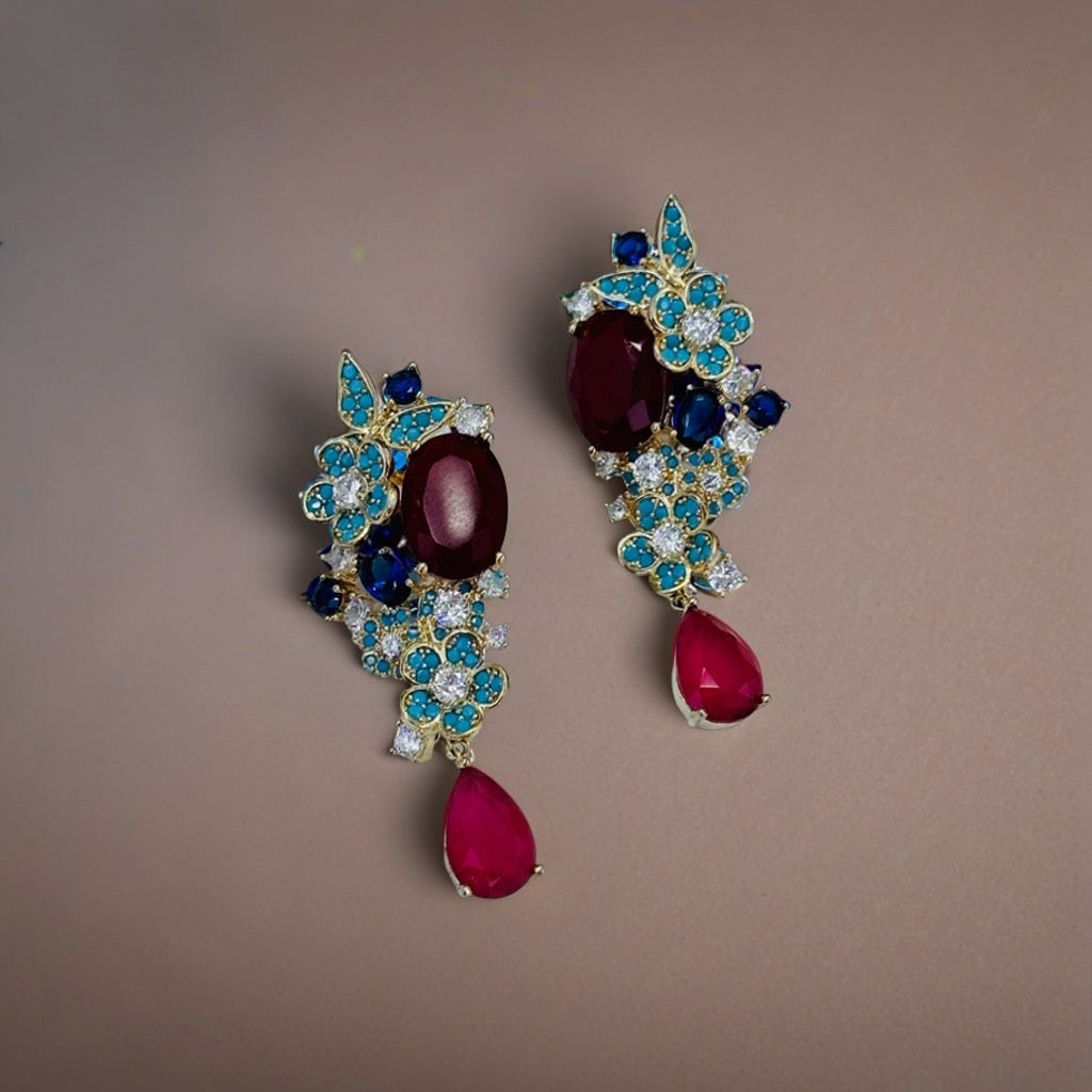 Arsh Stunning Red Glass Stone Earrings – Ignite Your Style!