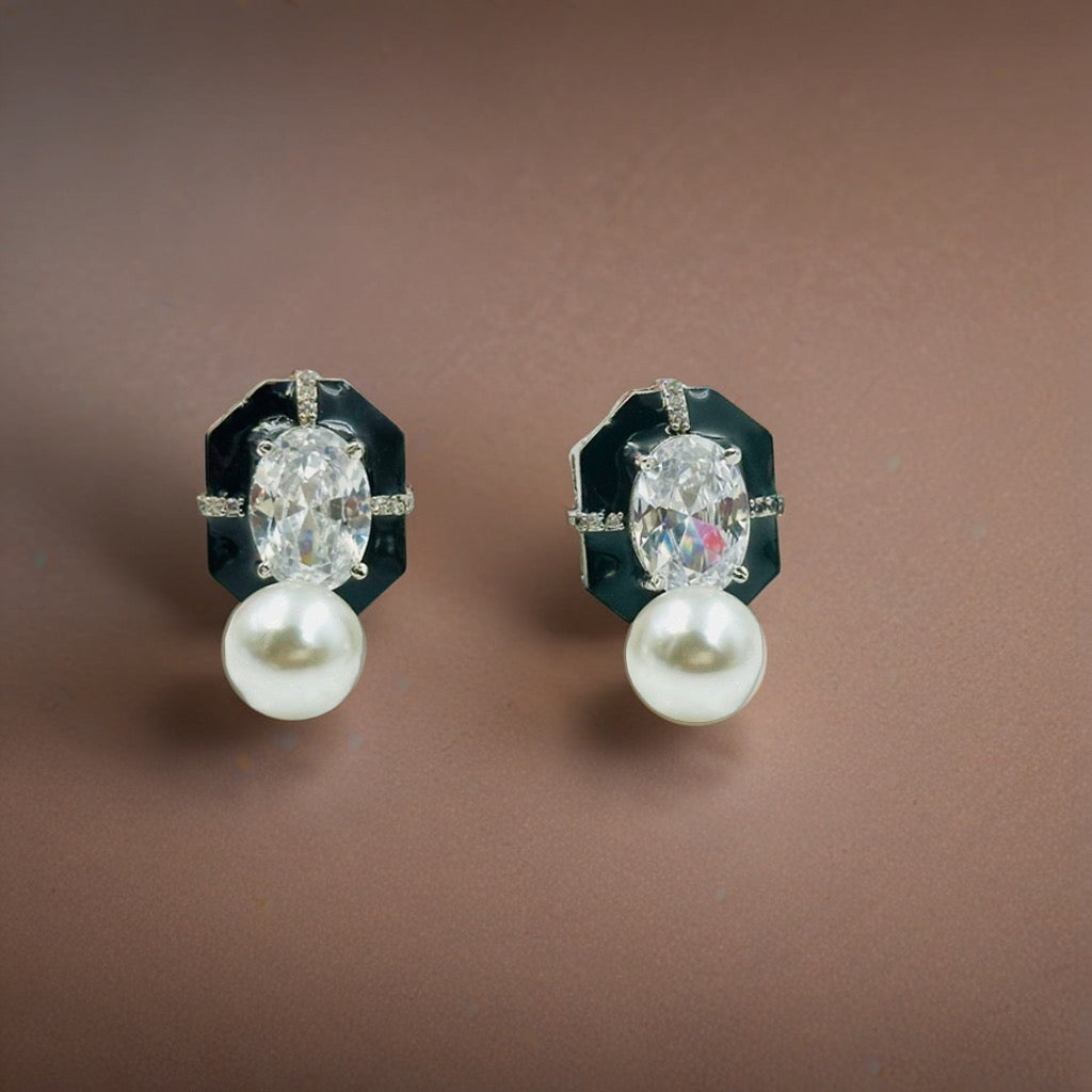 Myrah Elegant Stone & Pearl Black Earrings