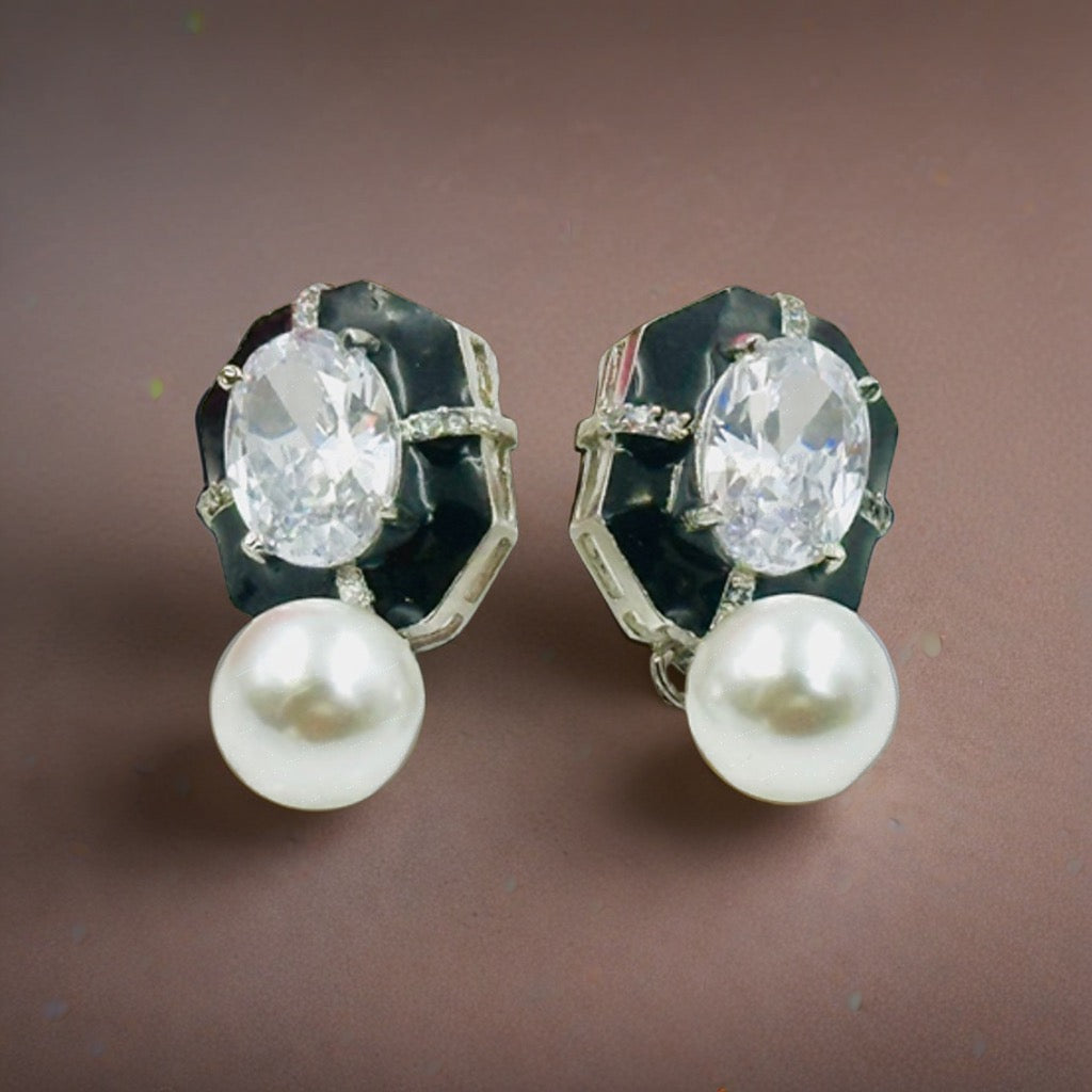 Myrah Elegant Stone & Pearl Black Earrings