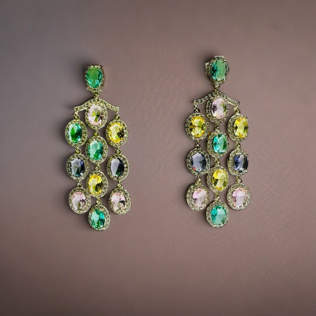 ELEGANT MULTICOLOR GLASS STONE AD STUDDED EARRING