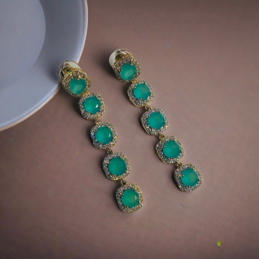 Arsh Classy Elegant One Layer Mint Glass Stone Earrings – Timeless Charm!