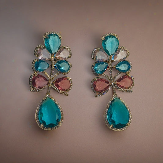 Arsh Multicolor Glass Stone Classy Statement Earrings – Dazzle with Color!