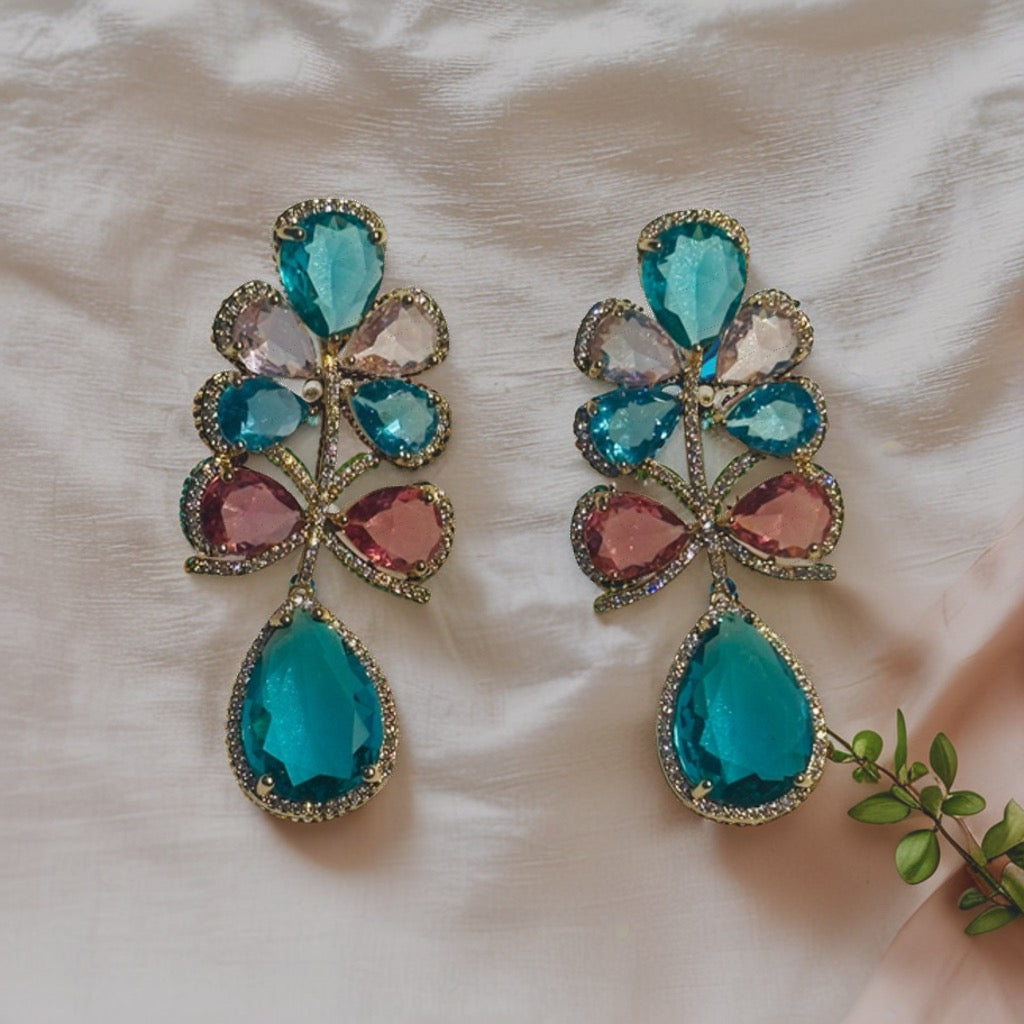 Arsh Multicolor Glass Stone Classy Statement Earrings – Dazzle with Color!