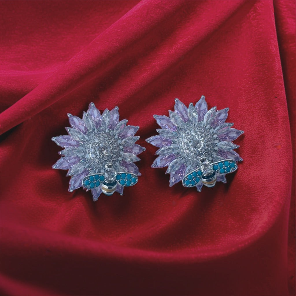Arsh Uniquely Designed Pink Glass Stone & Honeybee Earrings – A Whimsical Touch of Elegance!