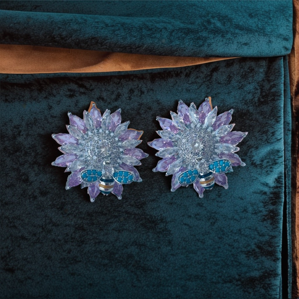 Arsh Uniquely Designed Pink Glass Stone & Honeybee Earrings – A Whimsical Touch of Elegance!