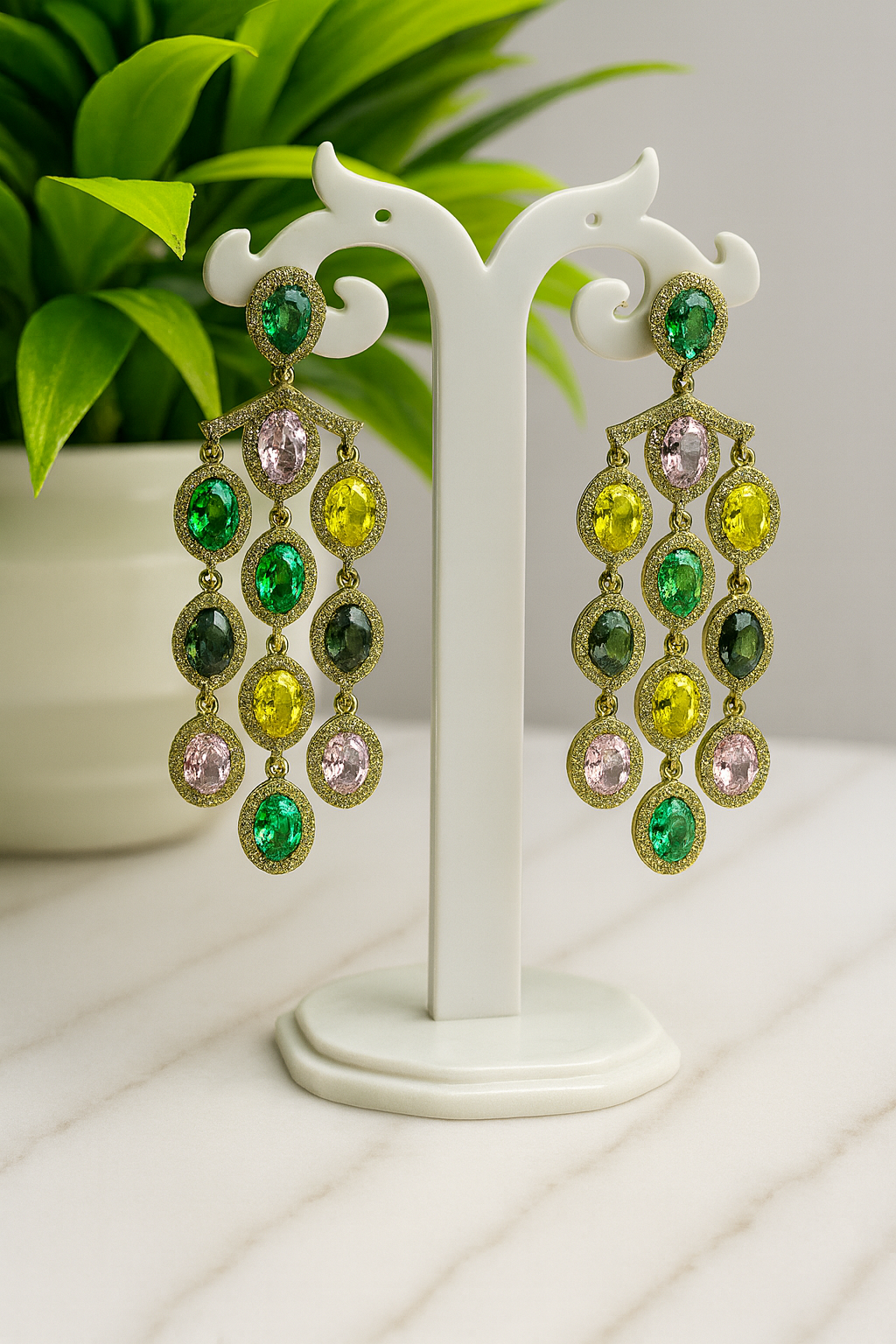 ELEGANT MULTICOLOR GLASS STONE AD STUDDED EARRING