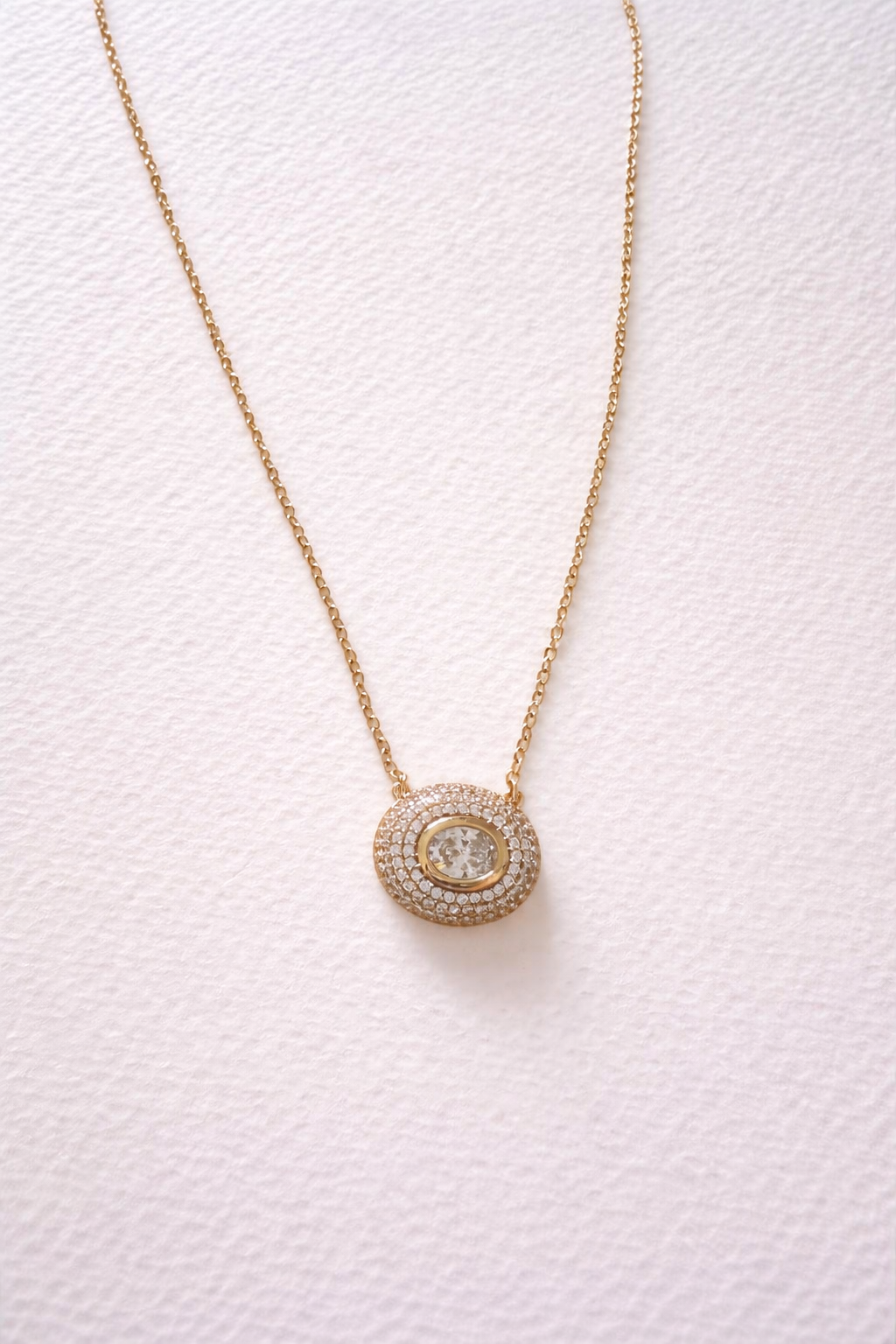 Gold Plated Halo Cubic Zirconia Pendant Necklace for Women