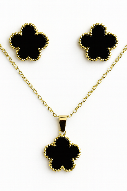 Black Floral Pendant Set