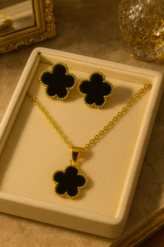 Black Floral Pendant Set