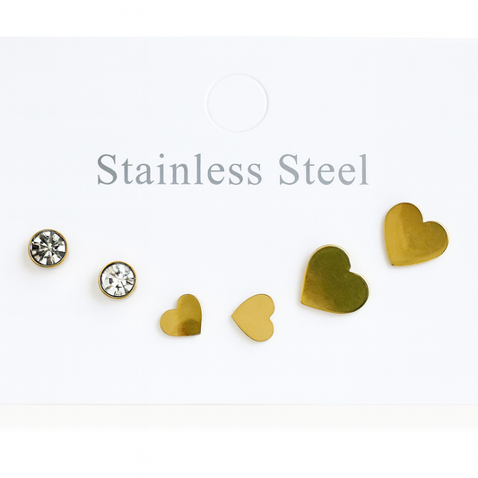 Crystal & Heart Stud Set