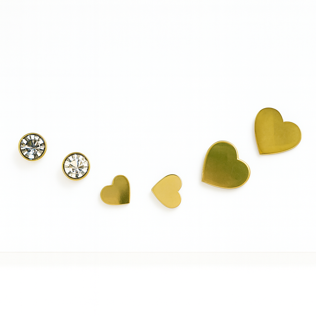 Crystal & Heart Stud Set