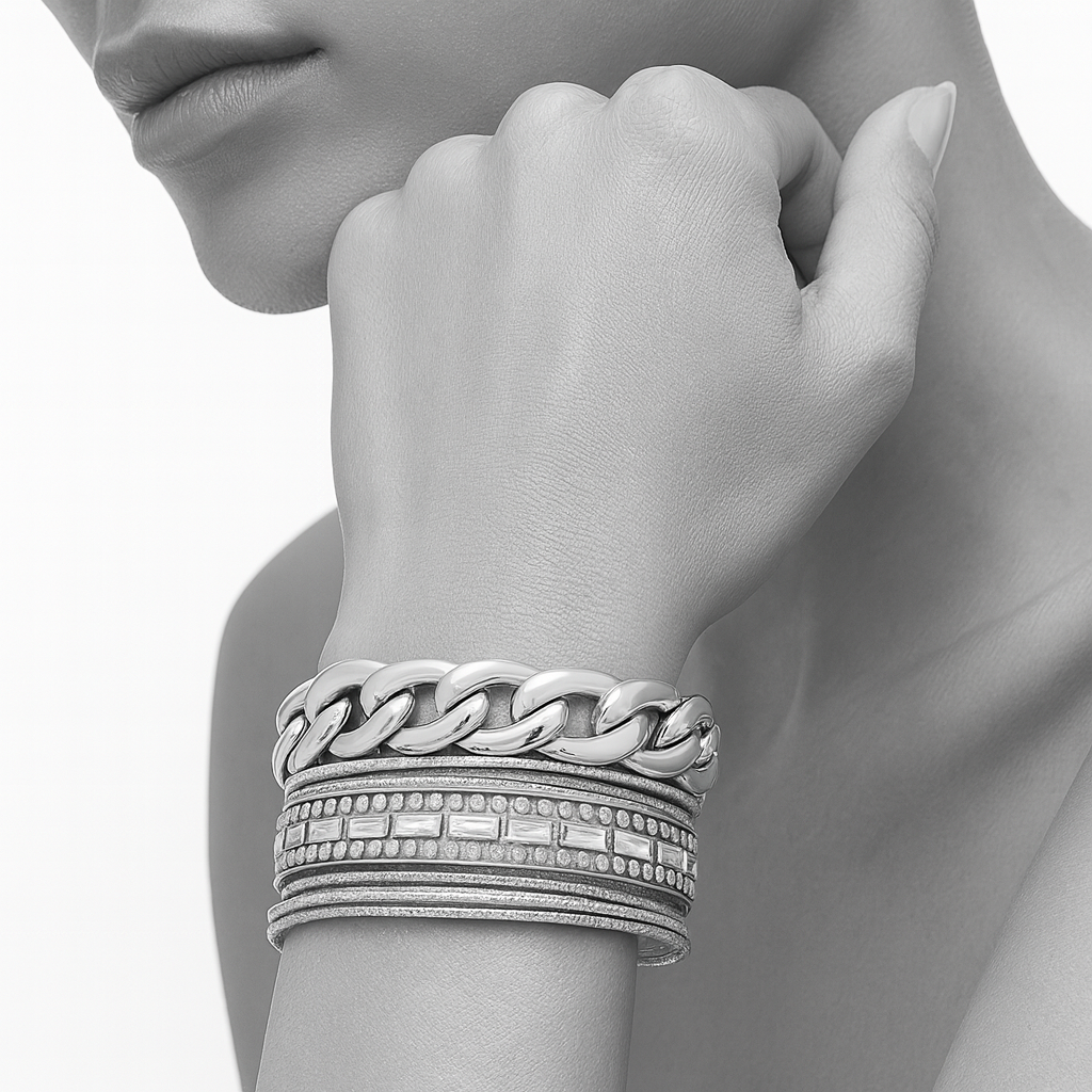 Silver Crystal Statement Bangles