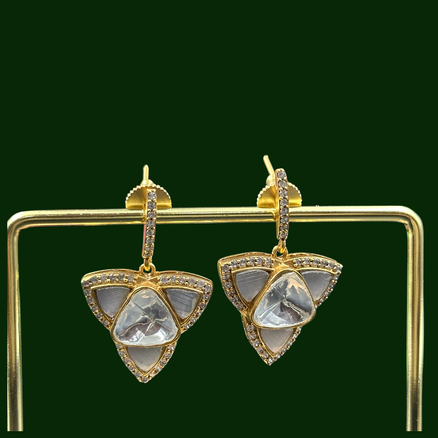 ELEGANT KUNDAN AND STONE STUDDED GREY EARRINGS