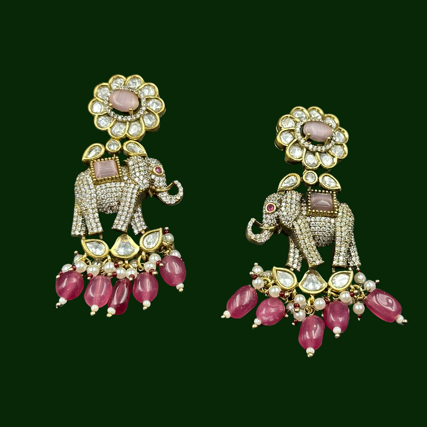 UNIQUE AD STUDDED ELEPHANT DESIGN DROP EARRINGS