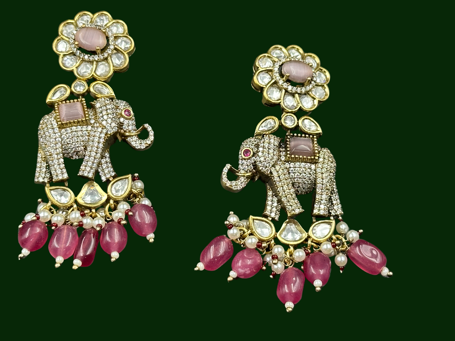 UNIQUE AD STUDDED ELEPHANT DESIGN DROP EARRINGS