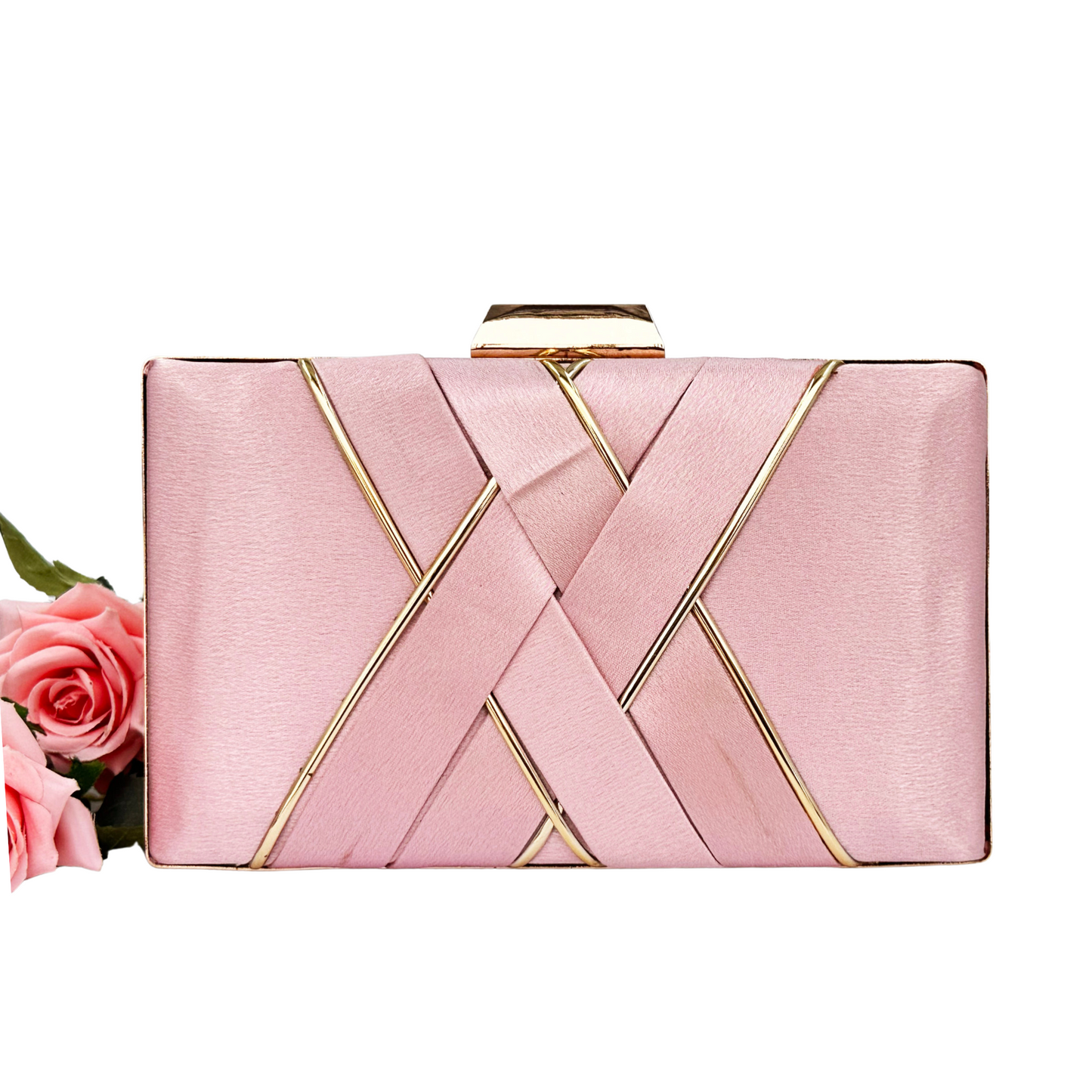 Pink Satin Clutch with Gold Detailing – Wedding, Party & Evening Bag