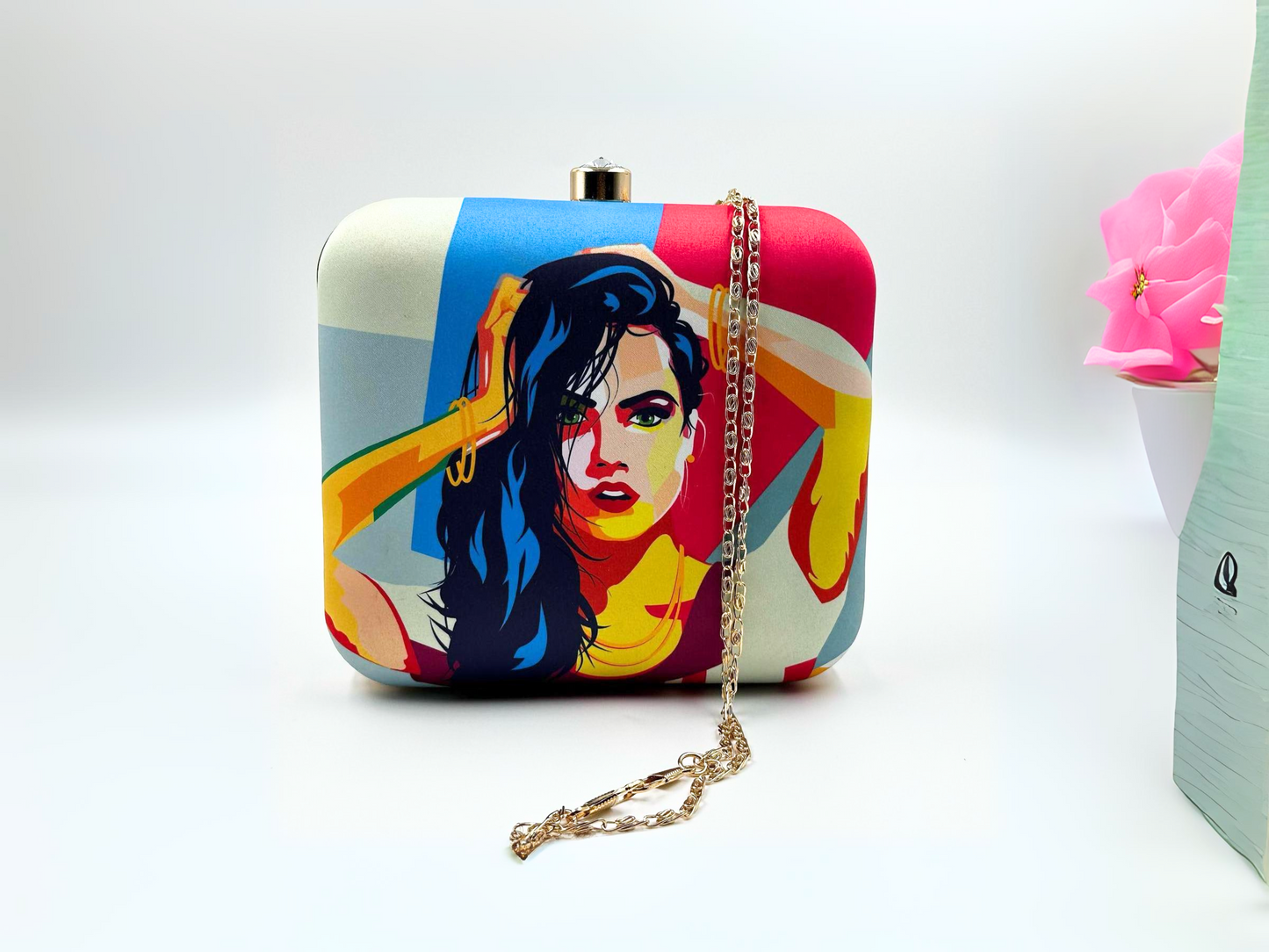 MULTI COLOUR GIRL PORTRAIT CLUTCH BAG