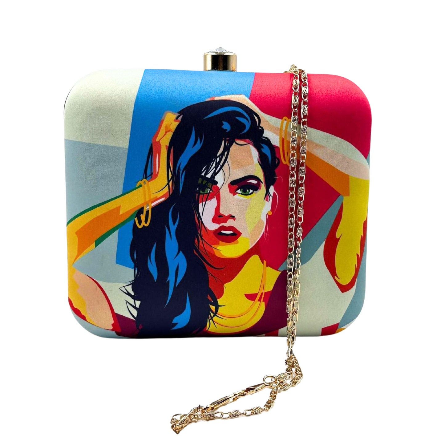 MULTI COLOUR GIRL PORTRAIT CLUTCH BAG
