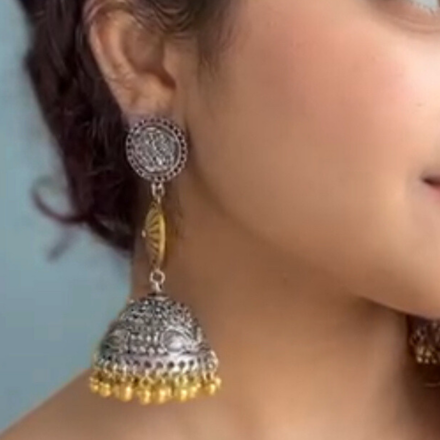 Arshiya Traditional Dual Tone Oxidised Jhumkas