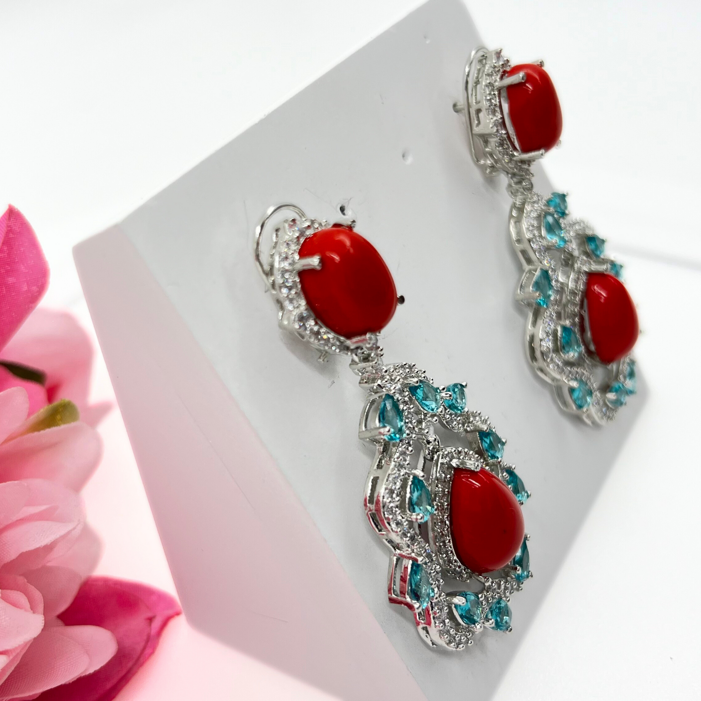 Orange American Diamond Sparkle Earrings – Dazzling and Elegant Jewelry