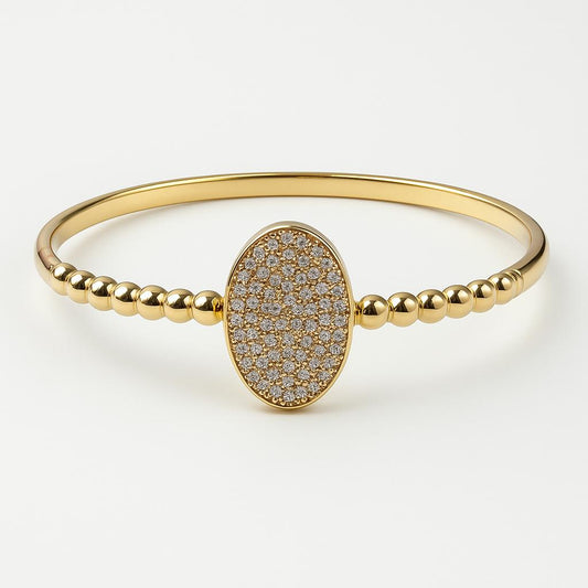 Elegant Gold Plated Crystal Bracelet for Women – Oval CZ Stone Beaded Bangle, Anti-Tarnish & Hypoallergenic Jewelry