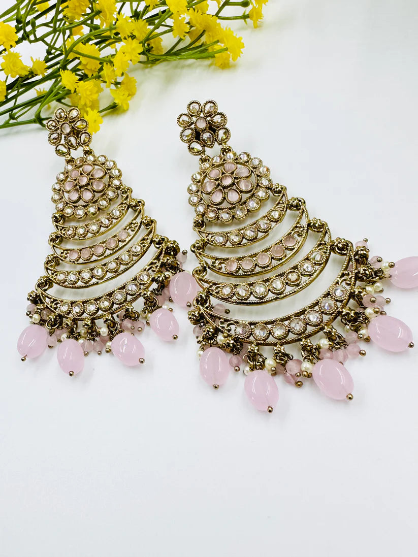 ELEGANT POLKI AD STUDDED PINK EARRING