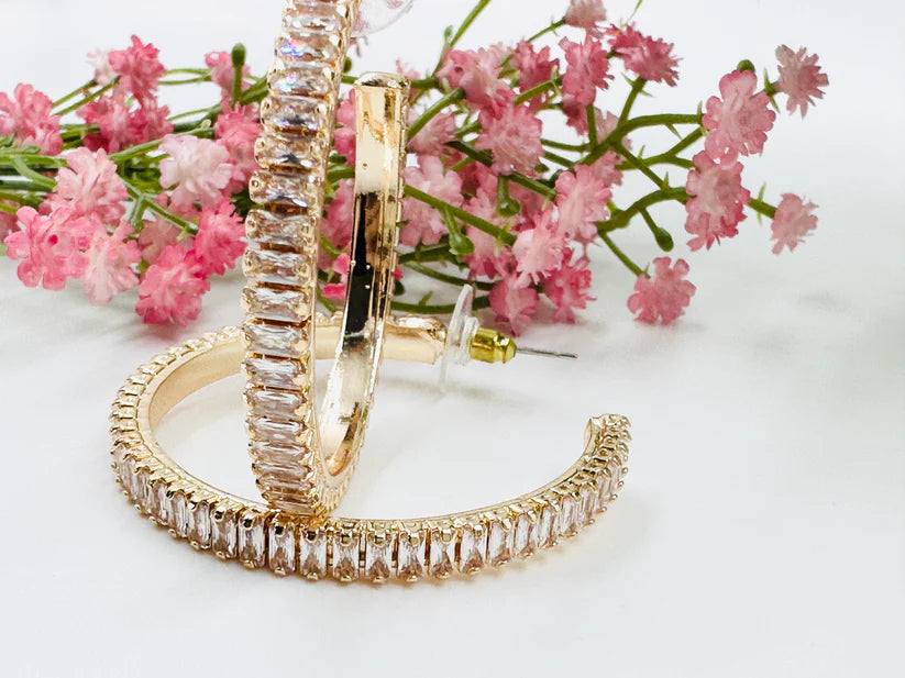 SPARKLING AD STUDDED HOOPS