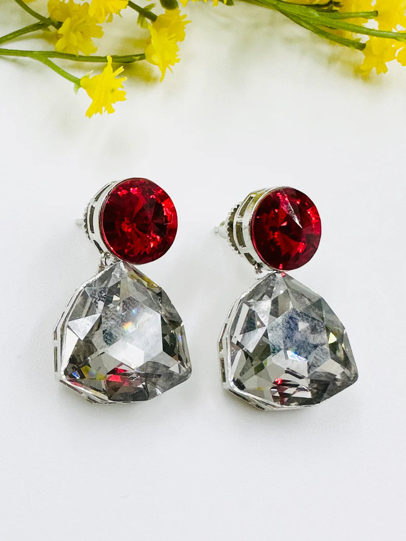 STUNNING RED AND GREY GLASS STONES EARRINGS