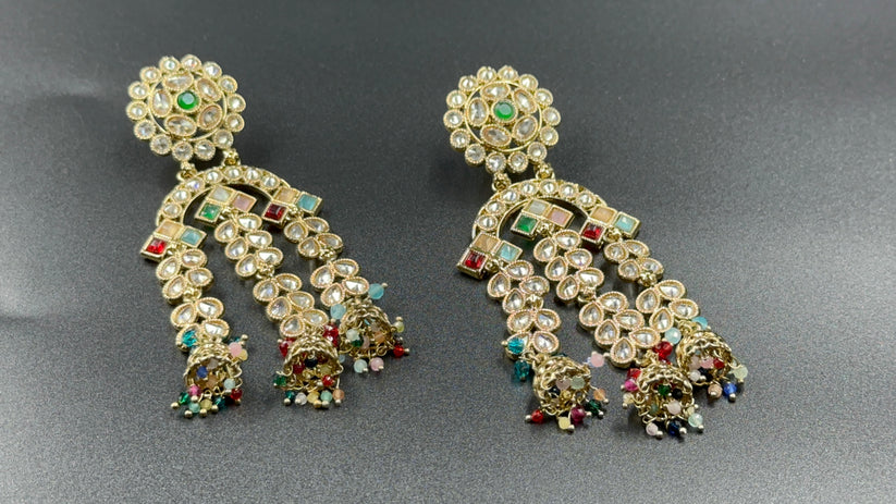 ELEGANT POLKI GOLDEN WITH MULTICOLOR BEADS DANGLERS EARRINGS