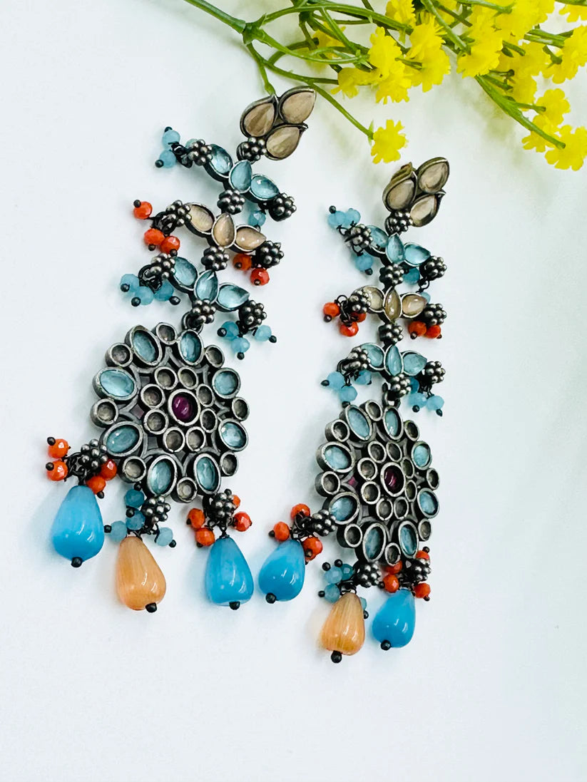 UNIQUE MULTICOLOR OXIDISED EARRING