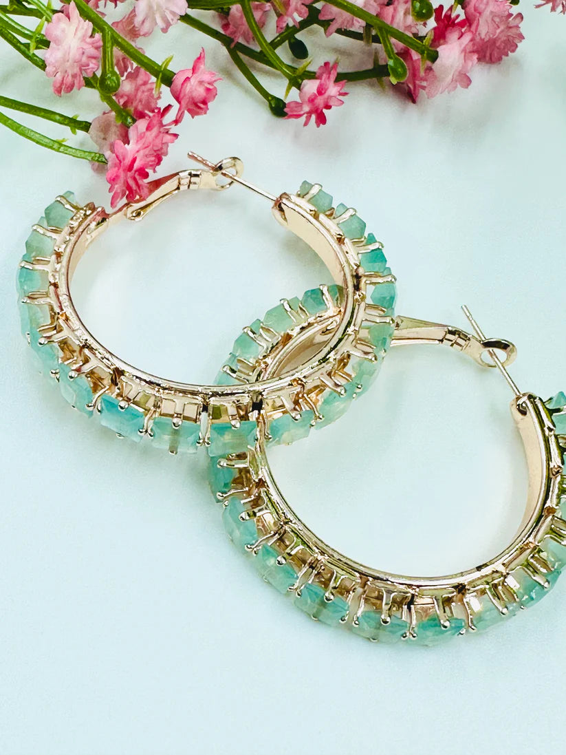 ELEGANT GLASS STONE HOOPS