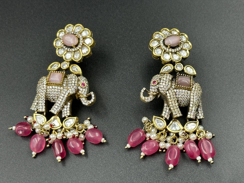 UNIQUE AD STUDDED ELEPHANT DESIGN DROP EARRINGS