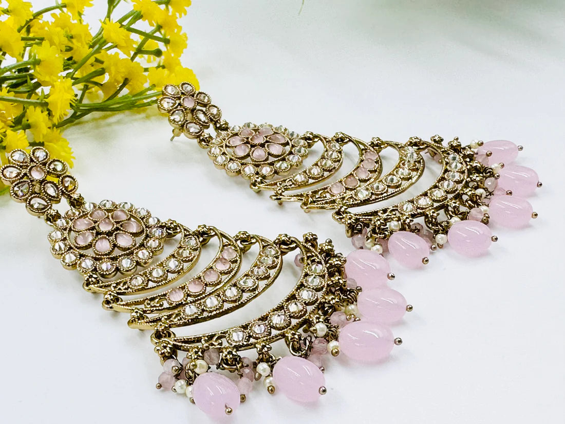 ELEGANT POLKI AD STUDDED PINK EARRING