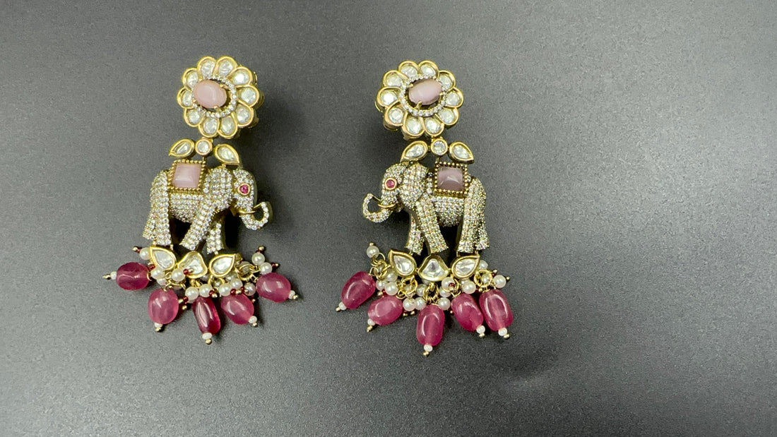 UNIQUE AD STUDDED ELEPHANT DESIGN DROP EARRINGS