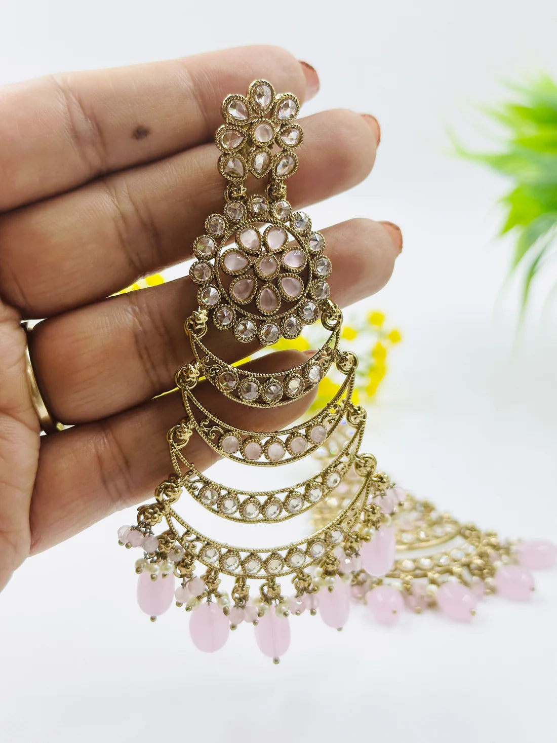 ELEGANT POLKI AD STUDDED PINK EARRING