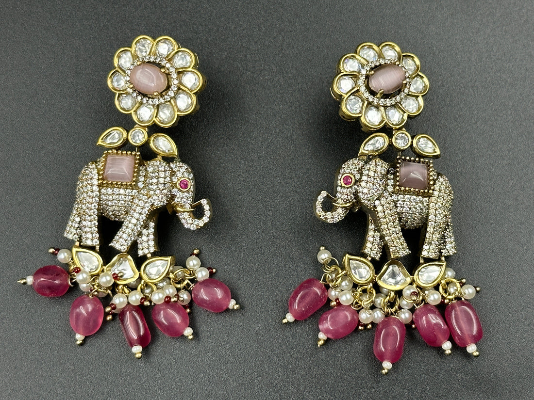 UNIQUE AD STUDDED ELEPHANT DESIGN DROP EARRINGS