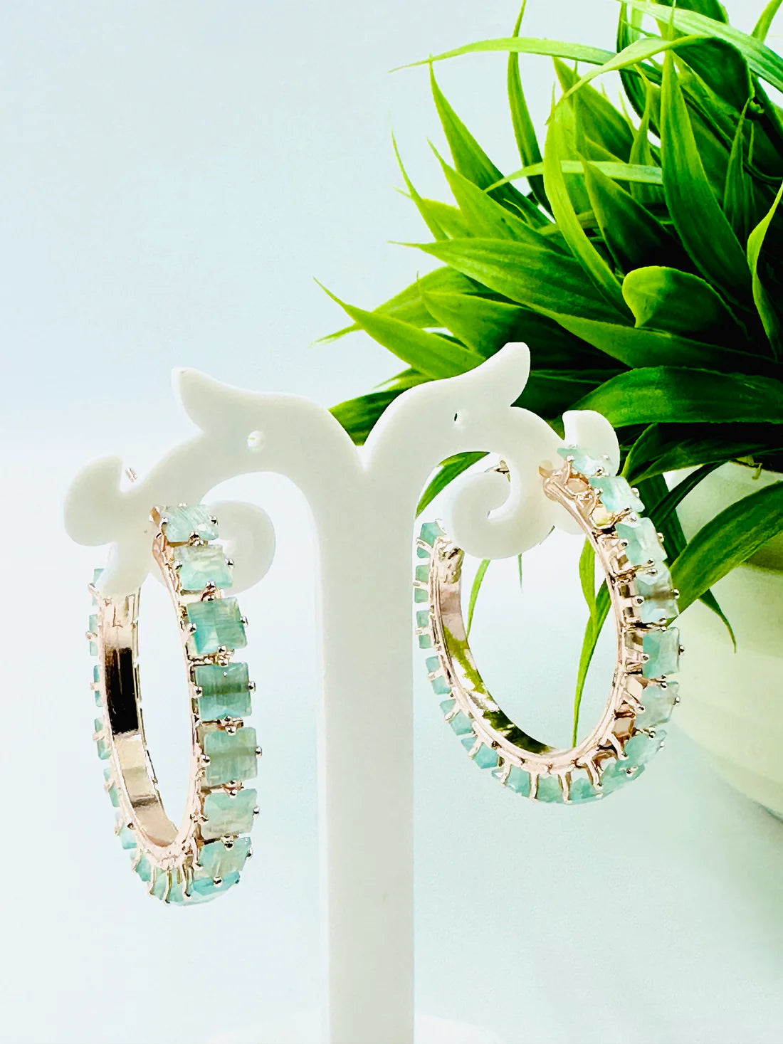 ELEGANT GLASS STONE HOOPS