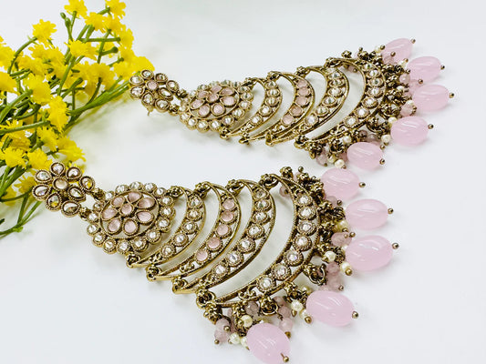 ELEGANT POLKI AD STUDDED PINK EARRING
