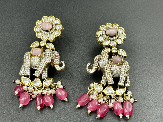 UNIQUE AD STUDDED ELEPHANT DESIGN DROP EARRINGS