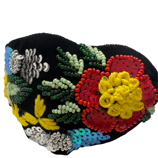 BLACK AND RED BEADED HAIRBAND