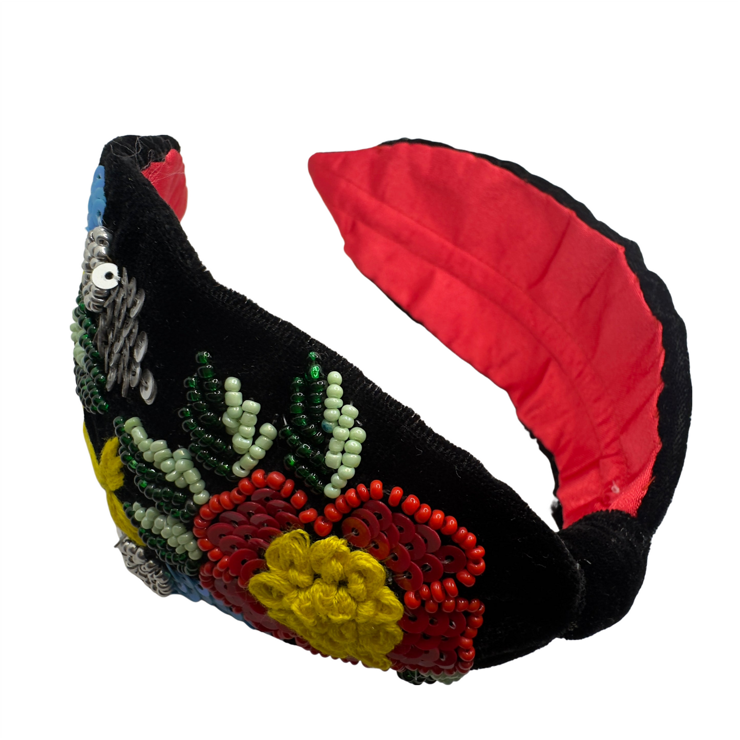 BLACK AND RED BEADED HAIRBAND