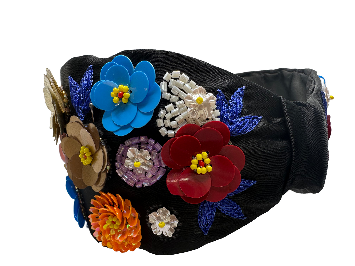 STUNNING BLACK MULICOLOUR EMBROIDED HAIRBAND