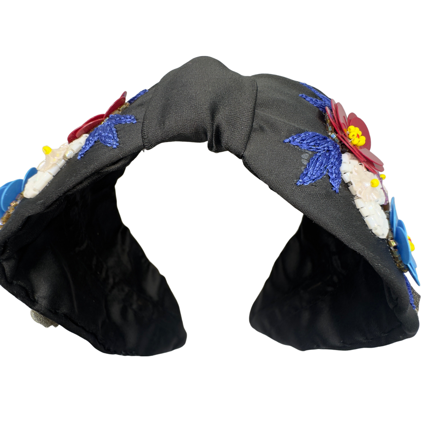 STUNNING BLACK MULICOLOUR EMBROIDED HAIRBAND