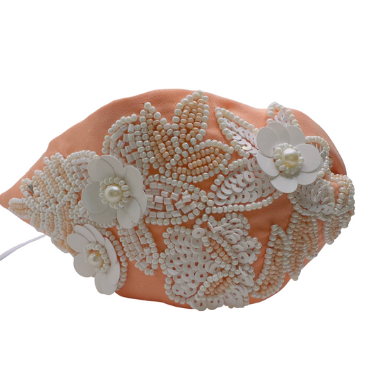 ELEGANT PEACH AND WHITE BEADED HAIRBAND
