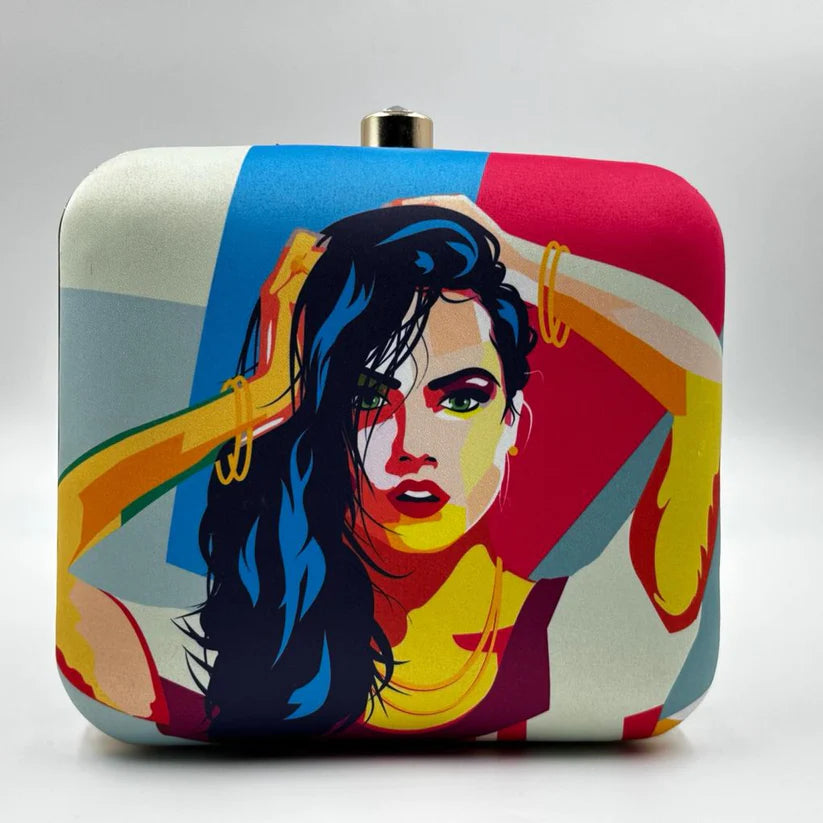MULTI COLOUR GIRL PORTRAIT CLUTCH BAG