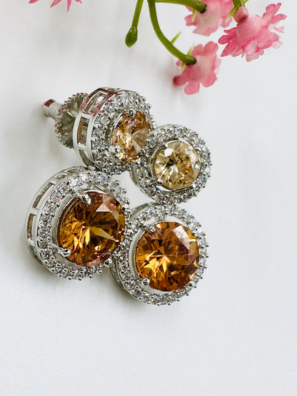 ELEGANT GLASS STONE AND ZIRCONIA STUDDED EARRINGS