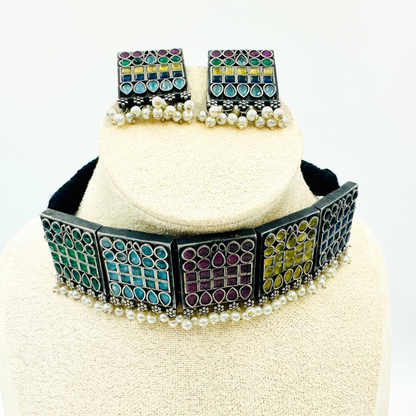Myrah Elegant Traditional Multicolor Oxidized Choker Set
